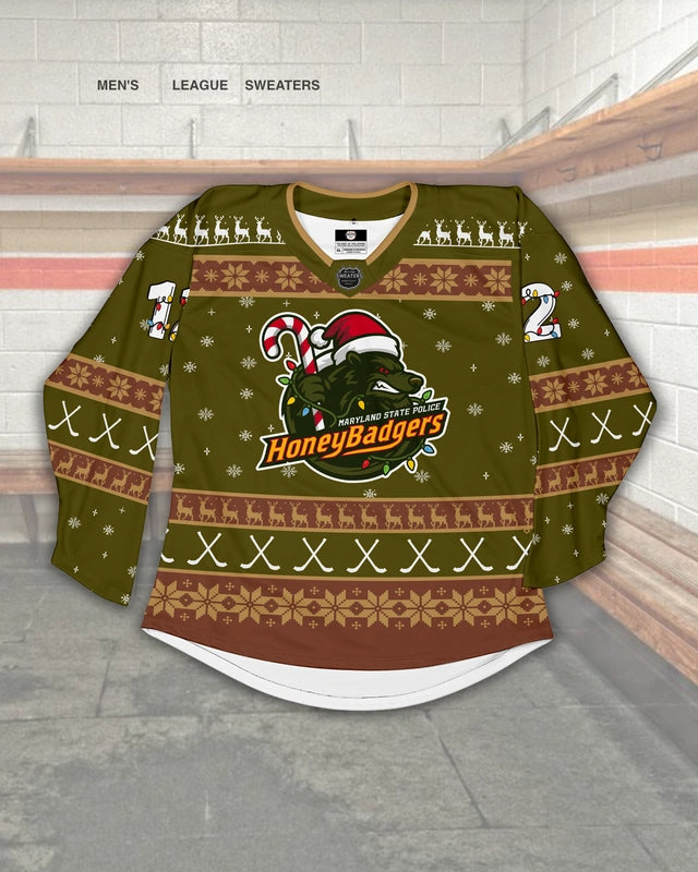 Custom Christmas sweater design for the Maryland State Police Honeybadgers