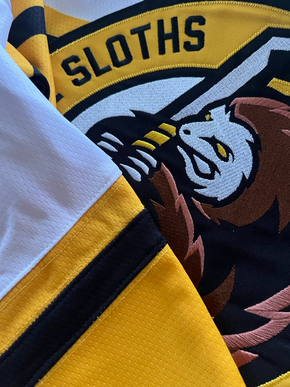 Custom Hockey Jersey - Stitched embroidered tackle twill by Men's League Sweaters for the Sloths