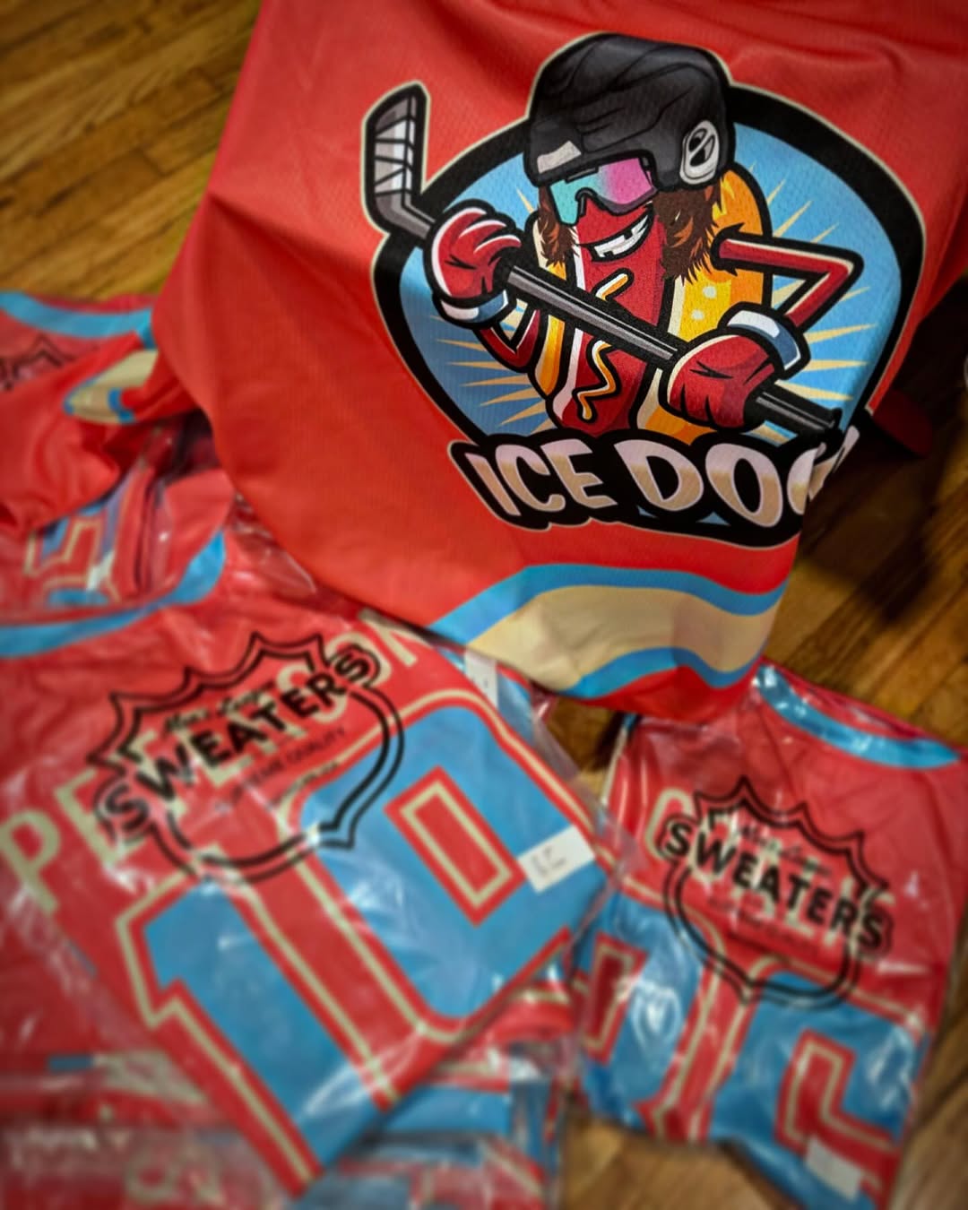 Close up of sublimation print custom hockey jersey