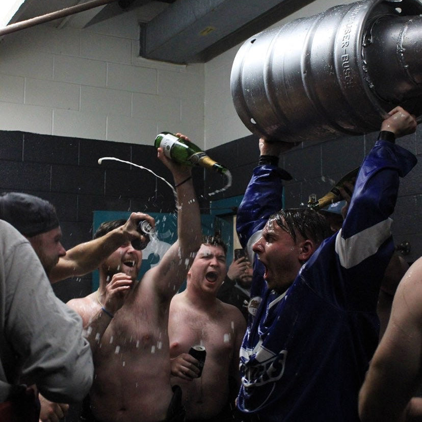 Custom hockey jerseys locker room cup celebration